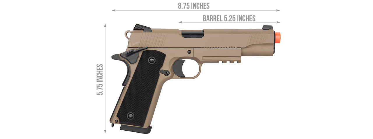 DOUBLE BELL M1911 TACTICAL GBB AIRSOFT PISTOL - LOW VELOCITY (TAN) - Click Image to Close