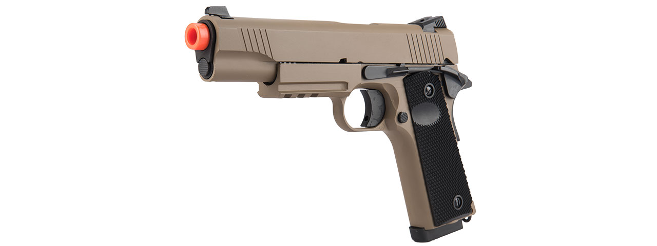 DOUBLE BELL M1911 TACTICAL GBB AIRSOFT PISTOL - LOW VELOCITY (TAN) - Click Image to Close