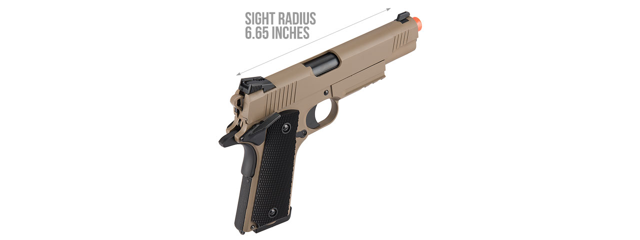 DOUBLE BELL M1911 TACTICAL GBB AIRSOFT PISTOL - LOW VELOCITY (TAN) - Click Image to Close