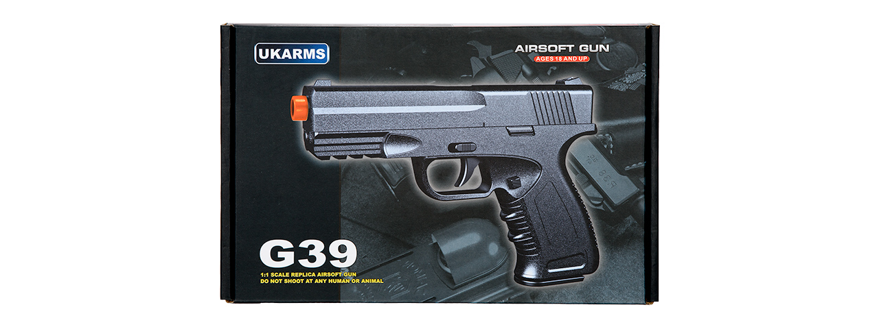 G39B Spring Metal Compact Training Pistol w/ Safety (Black) - Click Image to Close