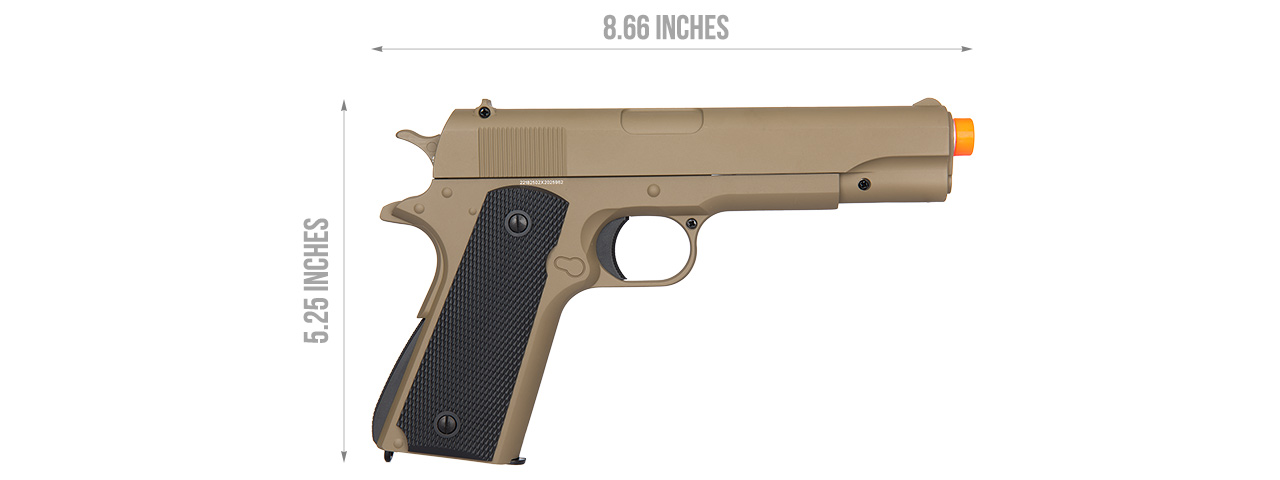 GE3003T M1911 W/ METAL SLIDE AIRSOFT SPRING PISTOL (TAN) - Click Image to Close