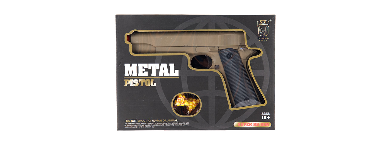 GE3003T M1911 W/ METAL SLIDE AIRSOFT SPRING PISTOL (TAN) - Click Image to Close