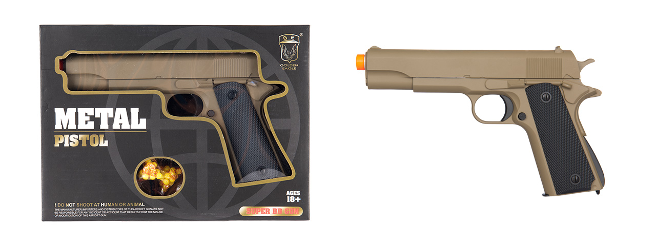 GE3003T M1911 W/ METAL SLIDE AIRSOFT SPRING PISTOL (TAN) - Click Image to Close