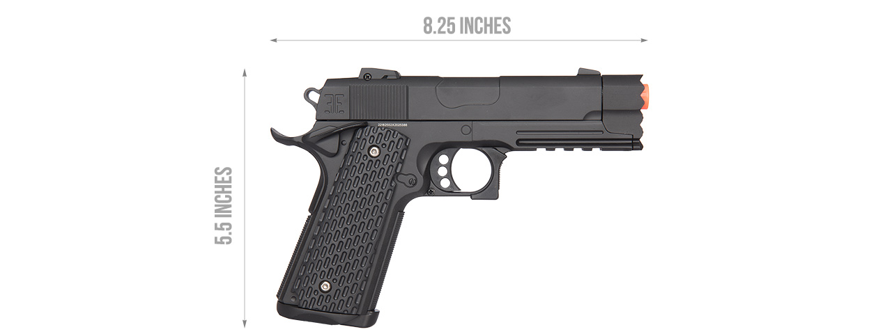 GOLDEN HAWK ZINC M1911 TACTICAL SPRING AIRSOFT PISTOL - BLACK - Click Image to Close