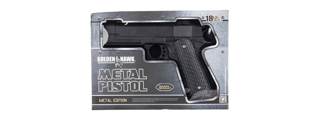 GOLDEN HAWK ZINC M1911 TACTICAL SPRING AIRSOFT PISTOL - BLACK