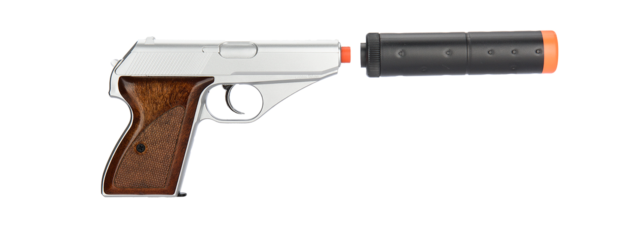 HFC HG-106B GAS POWERED PISTOL W/ MOCK SUPPRESSOR (SILVER)