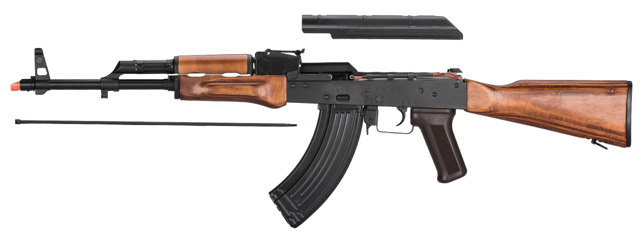 LCT AKM Steel Airsoft AEG Rifle w/ Full Stock (Color: Black & Wood) - Click Image to Close