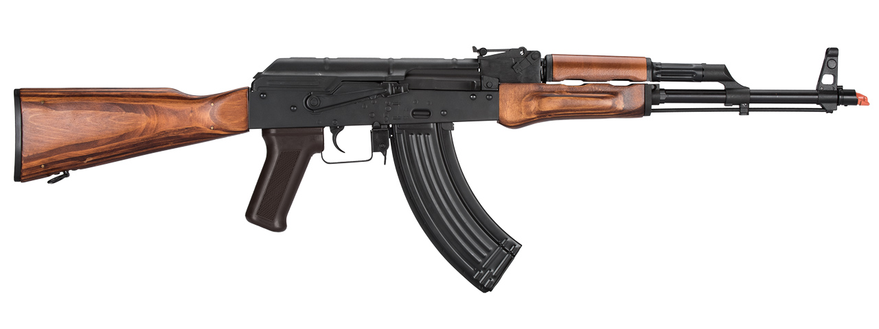 LCT AKM Steel Airsoft AEG Rifle w/ Full Stock (Color: Black & Wood) - Click Image to Close