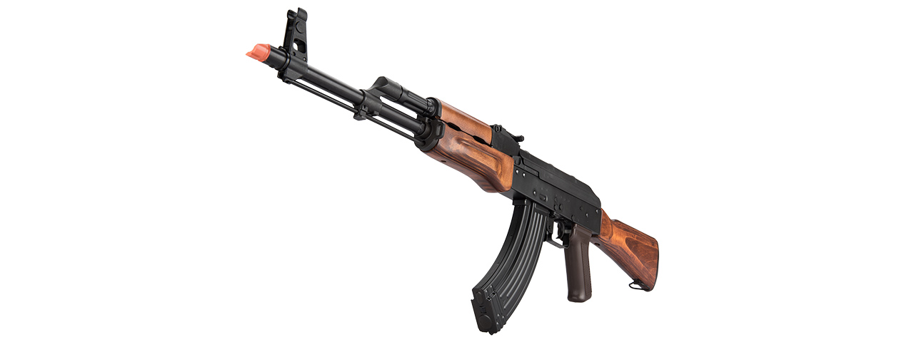 LCT AKM Steel Airsoft AEG Rifle w/ Full Stock (Color: Black & Wood) - Click Image to Close