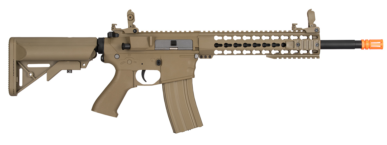 Lancer Tactical Gen 2 10" KeyMod M4 Evo Airsoft AEG Rifle - Tan (Battery and Charger Included) - Click Image to Close