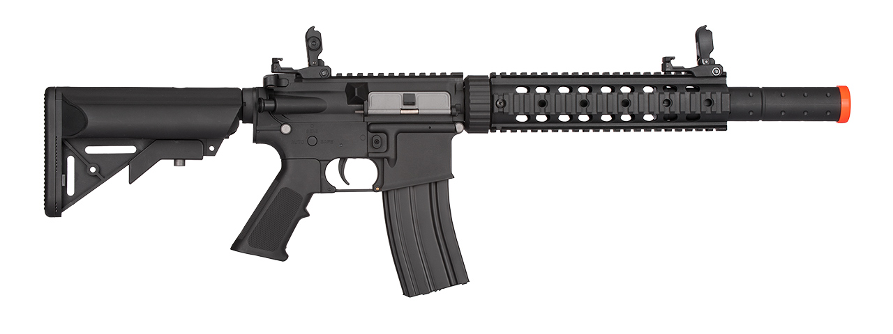 Lancer Tactical Gen 2 10" M4 SD Carbine Airsoft AEG Rifle with Mock Suppressor (Color: Black) - Click Image to Close