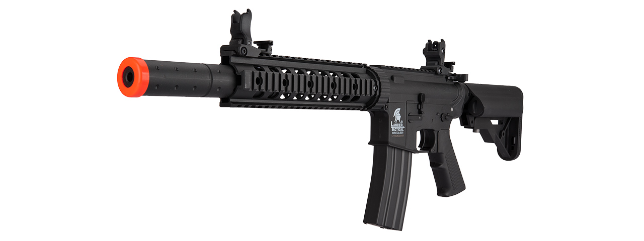 Lancer Tactical Low FPS Gen 2 10" M4 SD Carbine Airsoft AEG Rifle with Mock Suppressor (Color: Black) - Click Image to Close