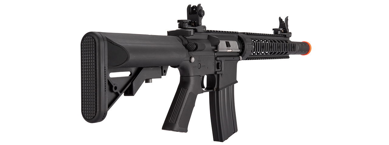 Lancer Tactical Low FPS Gen 2 10" M4 SD Carbine Airsoft AEG Rifle with Mock Suppressor (Color: Black) - Click Image to Close