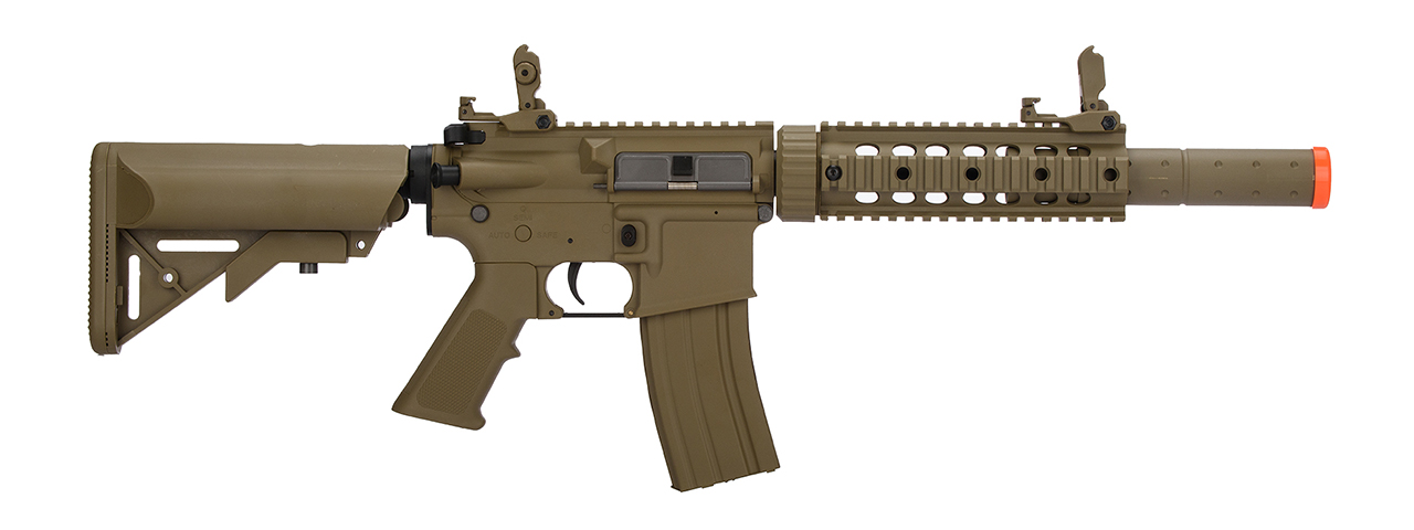 Lancer Tactical Gen 2 M4 SD Carbine Airsoft AEG Rifle with Mock Suppressor (Color: Tan) - Click Image to Close