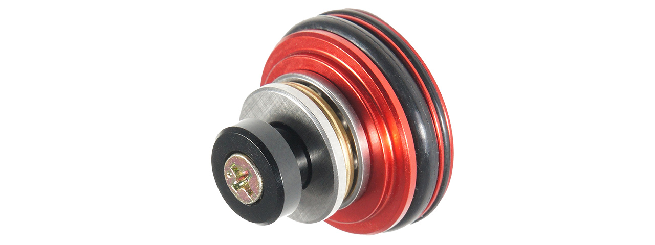 MX-PIS001PHS CNC ALUMINUM DOUBLE O-RING BALL BEARING AEG PISTON HEAD (RED) - Click Image to Close