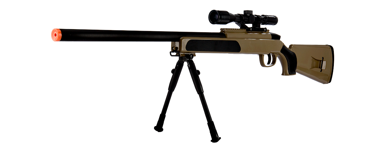 CYMA MK51 Bolt Action Airsoft Spring Sniper Rifle w/ Scope & Bipod (Color: Tan) - Click Image to Close