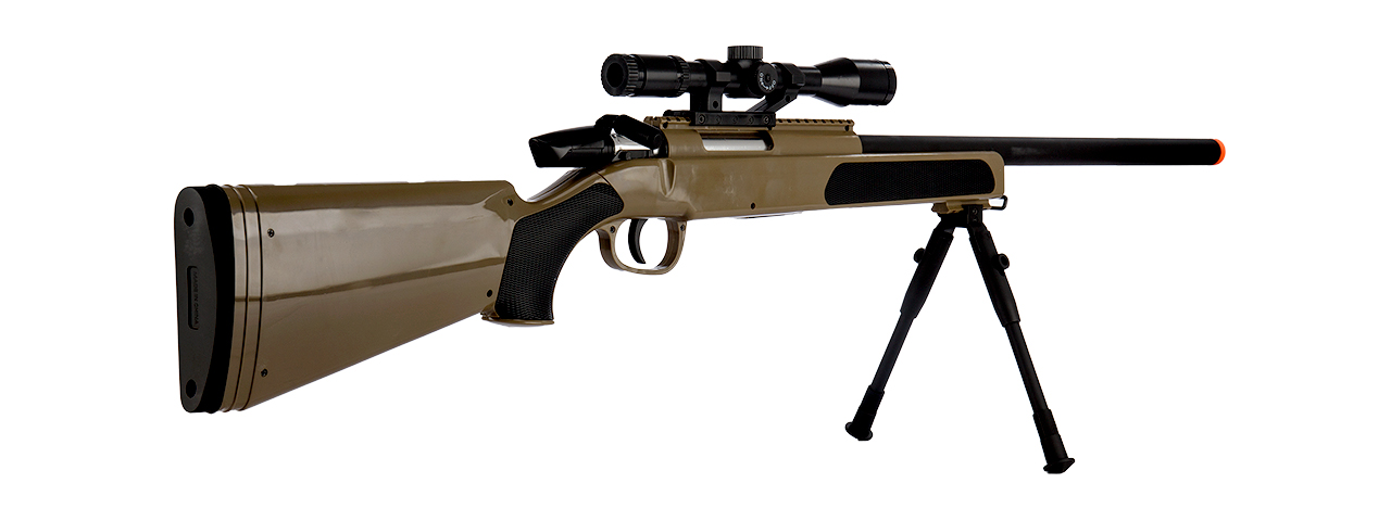 CYMA MK51 Bolt Action Airsoft Spring Sniper Rifle w/ Scope & Bipod (Color: Tan)