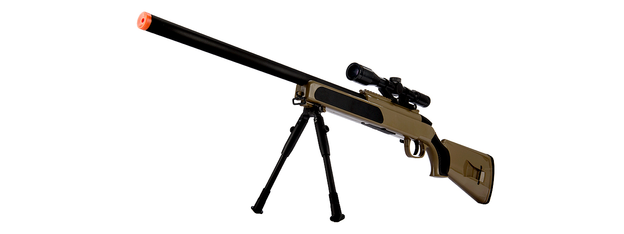 CYMA MK51 Bolt Action Airsoft Spring Sniper Rifle w/ Scope & Bipod (Color: Tan) - Click Image to Close