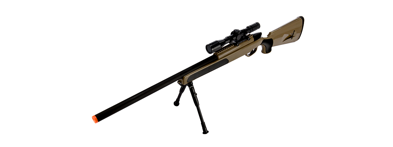 CYMA MK51 Bolt Action Airsoft Spring Sniper Rifle w/ Scope & Bipod (Color: Tan) - Click Image to Close