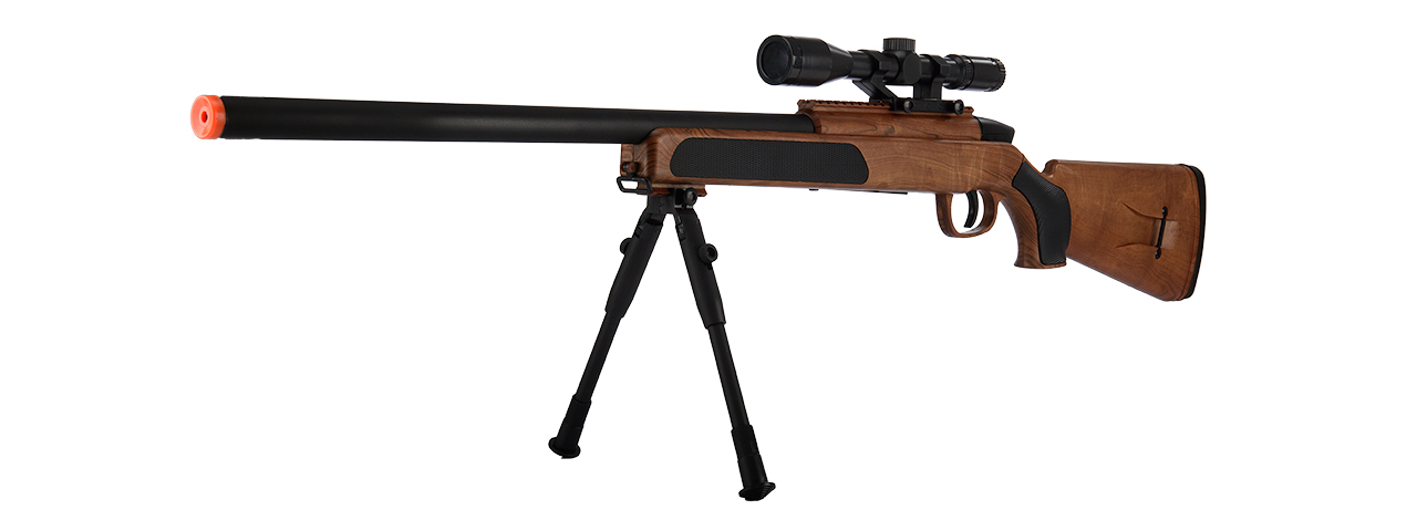 CYMA MK51 Bolt Action Airsoft Spring Sniper Rifle w/ Scope & Bipod (Color: Faux Wood)