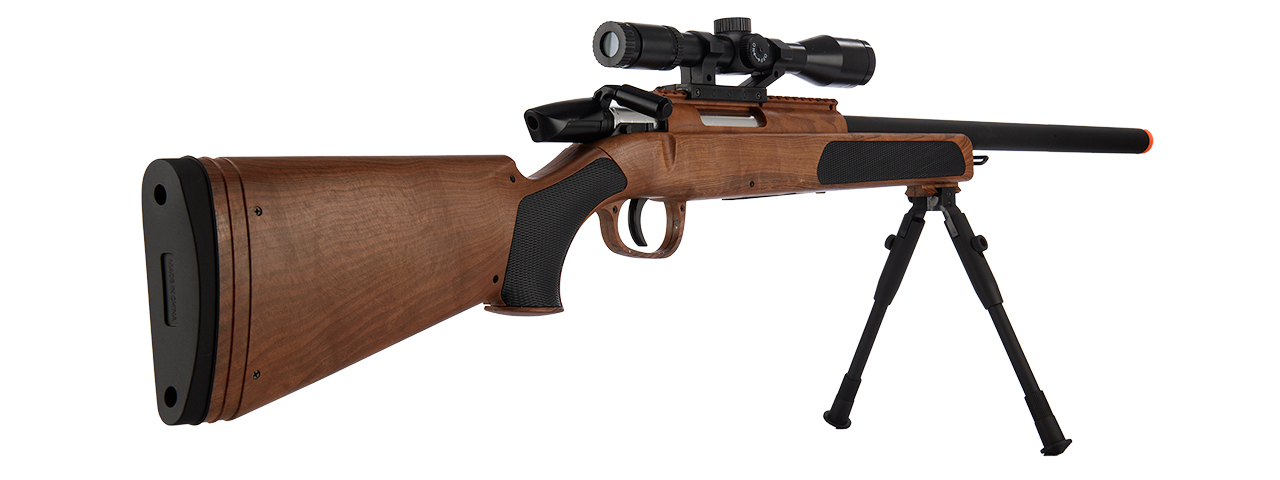 CYMA MK51 Bolt Action Airsoft Spring Sniper Rifle w/ Scope & Bipod (Color: Faux Wood) - Click Image to Close