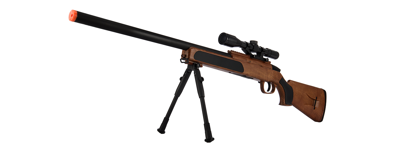 CYMA MK51 Bolt Action Airsoft Spring Sniper Rifle w/ Scope & Bipod (Color: Faux Wood) - Click Image to Close