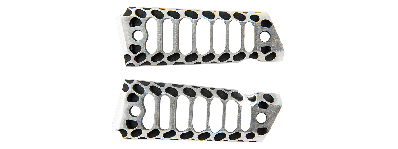 ATLAS CUSTOM WORKS SKELETONIZED COBRA AIRSOFT PISTOL GRIP COVERS FOR M1911 GBB (SILVER/BLACK) - Click Image to Close