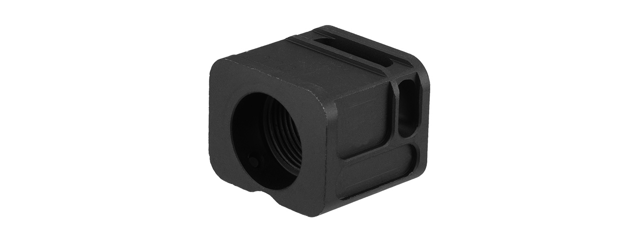 ATLAS CUSTOM WORKS [14MM] CCW AIRSOFT X-OUT "M" COMPENSATOR FOR G SERIES GBB PISTOLS (BLACK) - Click Image to Close