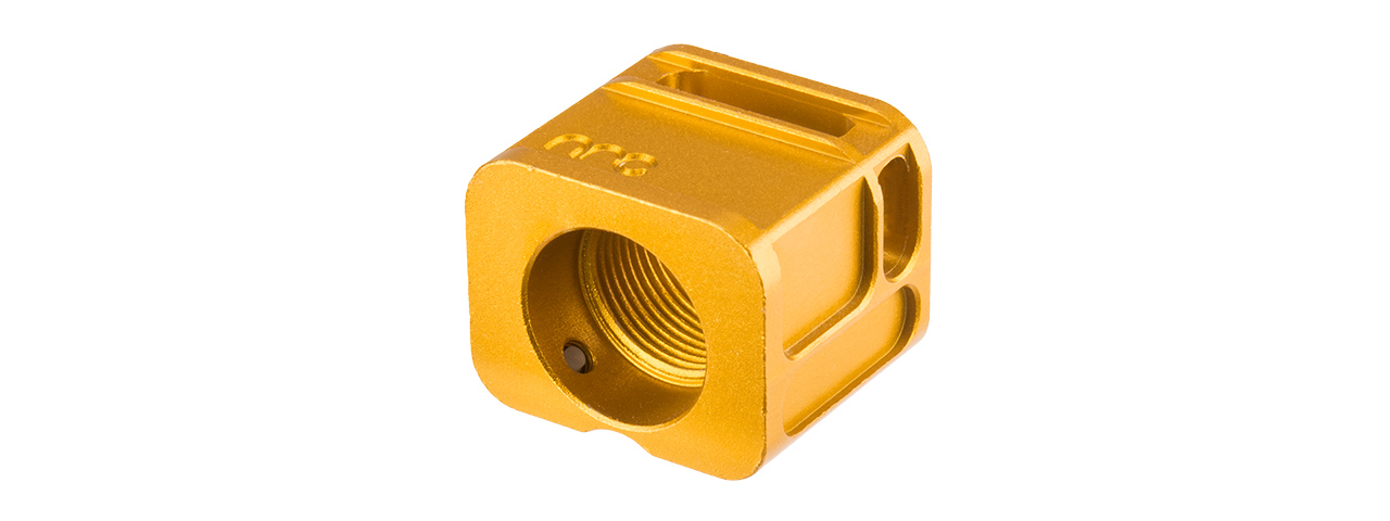 ATLAS CUSTOM WORKS [14MM] CCW AIRSOFT X-OUT "M" COMPENSATOR FOR G SERIES GBB PISTOLS (GOLD)