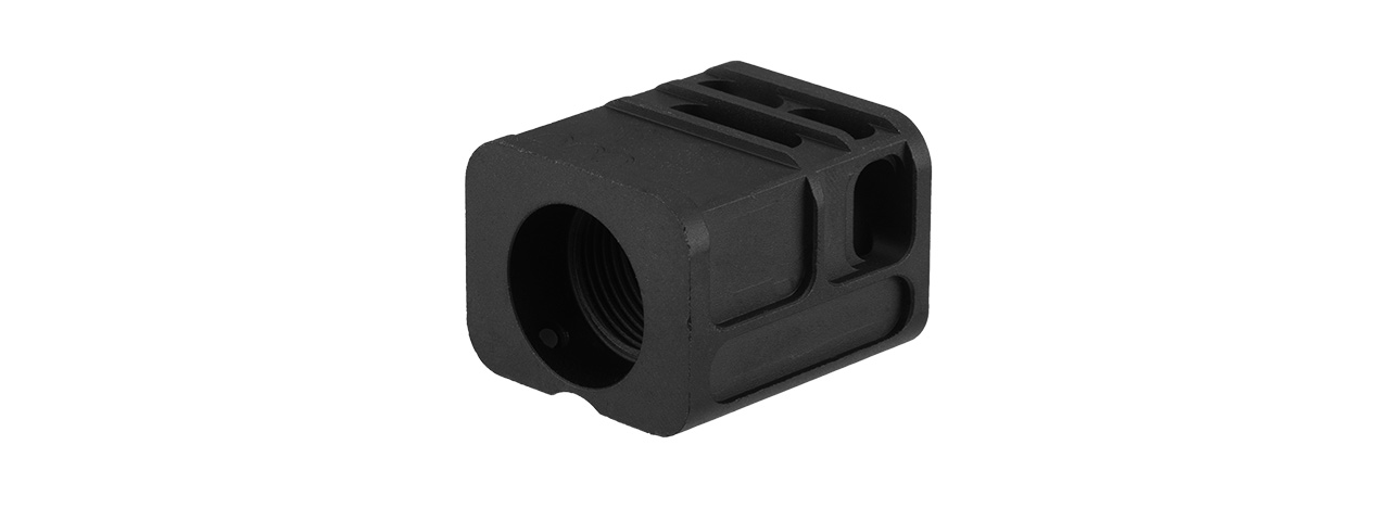 ATLAS CUSTOM WORKS [14MM] CCW AIRSOFT X-OUT "L" COMPENSATOR FOR G SERIES GBB PISTOLS (BLACK) - Click Image to Close