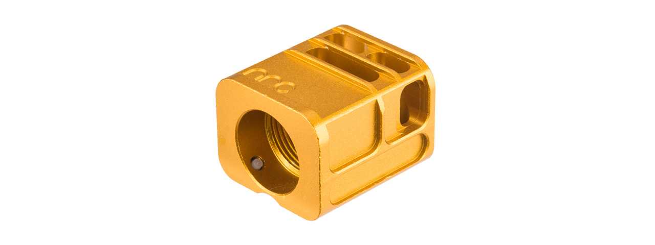 ATLAS CUSTOM WORKS [14MM] CCW AIRSOFT X-OUT "L" COMPENSATOR FOR G SERIES GBB PISTOLS (GOLD) - Click Image to Close