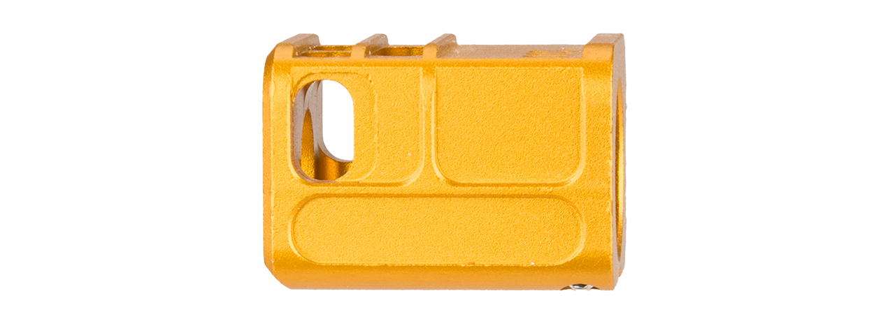 ATLAS CUSTOM WORKS [14MM] CCW AIRSOFT X-OUT "L" COMPENSATOR FOR G SERIES GBB PISTOLS (GOLD) - Click Image to Close