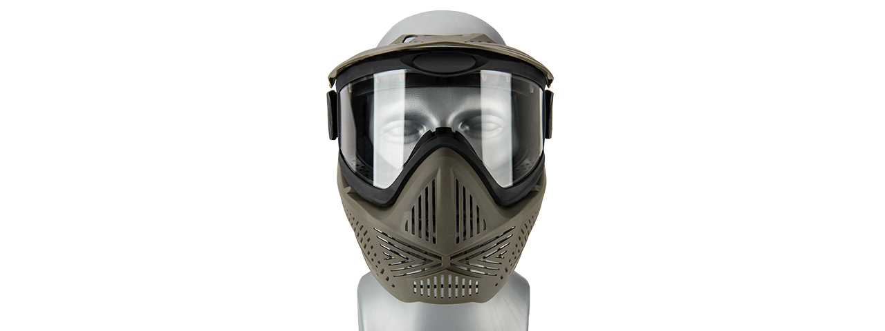 FULL FACE AIRSOFT MASK W/ A FULL ADJUSTABLE STRAP (OD GREEN) - Click Image to Close