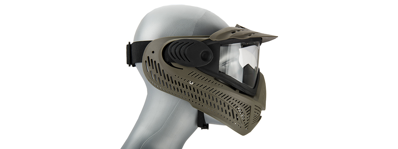 FULL FACE AIRSOFT MASK W/ A FULL ADJUSTABLE STRAP (OD GREEN) - Click Image to Close