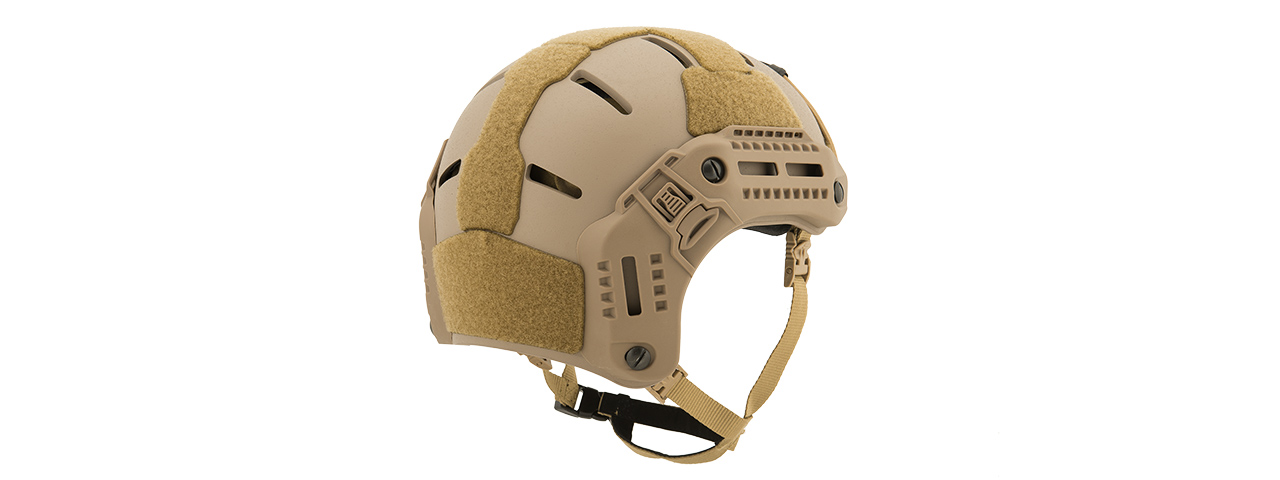 Lancer Tactical MT Helmet w / Side Rails and Shroud (TAN) - Click Image to Close