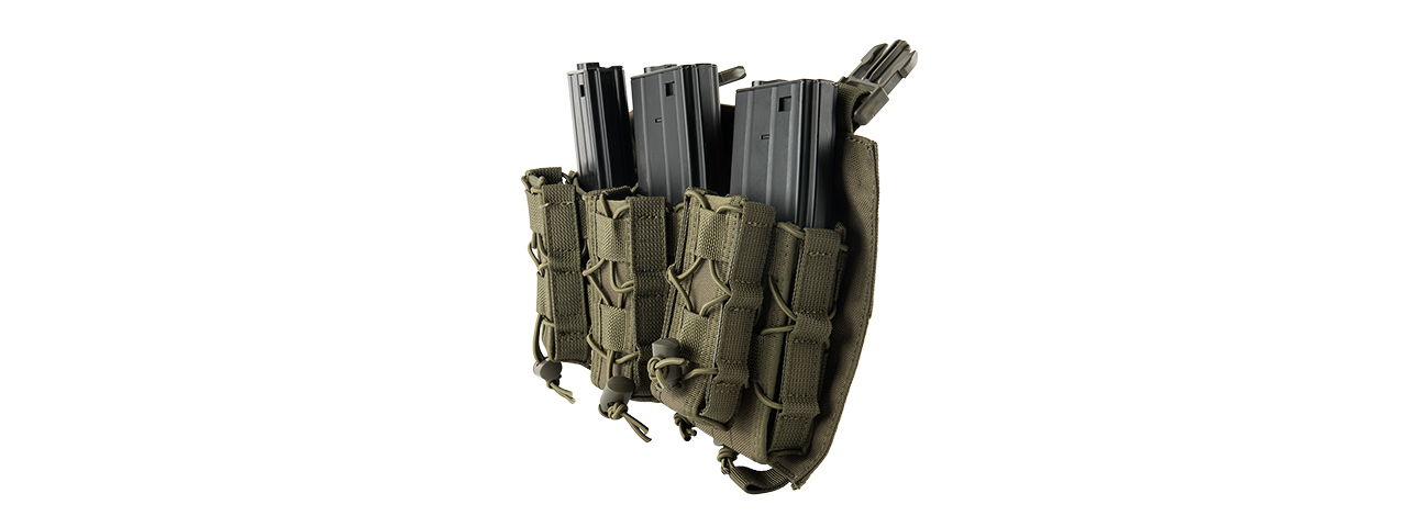 LANCER TACTICAL ADAPTIVE HOOK AND LOOP TRIPLE M4/PISTOL MAG POUCH (OD GREEN)