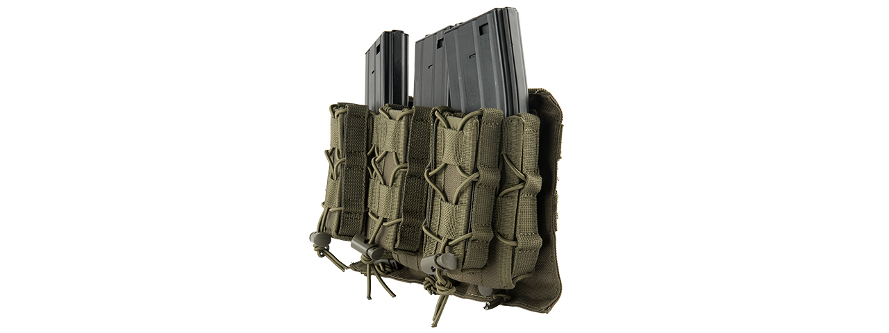 LANCER TACTICAL 1000D NYLON MOLLE 2-IN-1 TRIPLE M4/PISTOL MAG POUCH (OD GREEN)