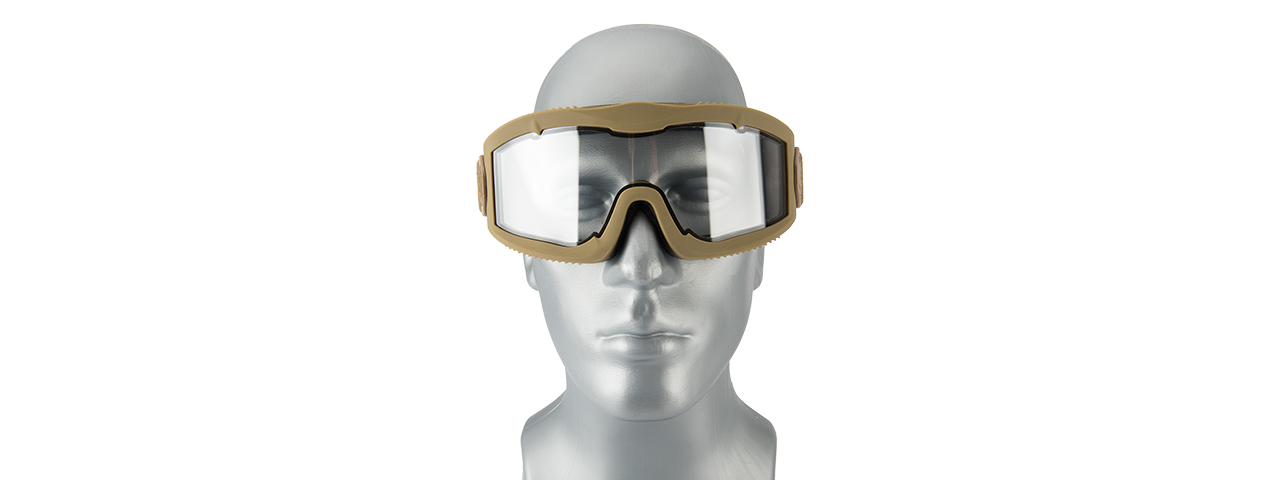 LANCER TACTICAL AERO PROTECTIVE TAN AIRSOFT GOGGLES (CLEAR LENS) - Click Image to Close