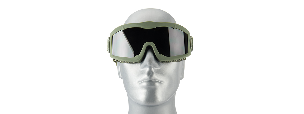 LANCER TACTICAL AERO PROTECTIVE OD GREEN AIRSOFT GOGGLES (SMOKE/YELLOW/CLEAR LENS)