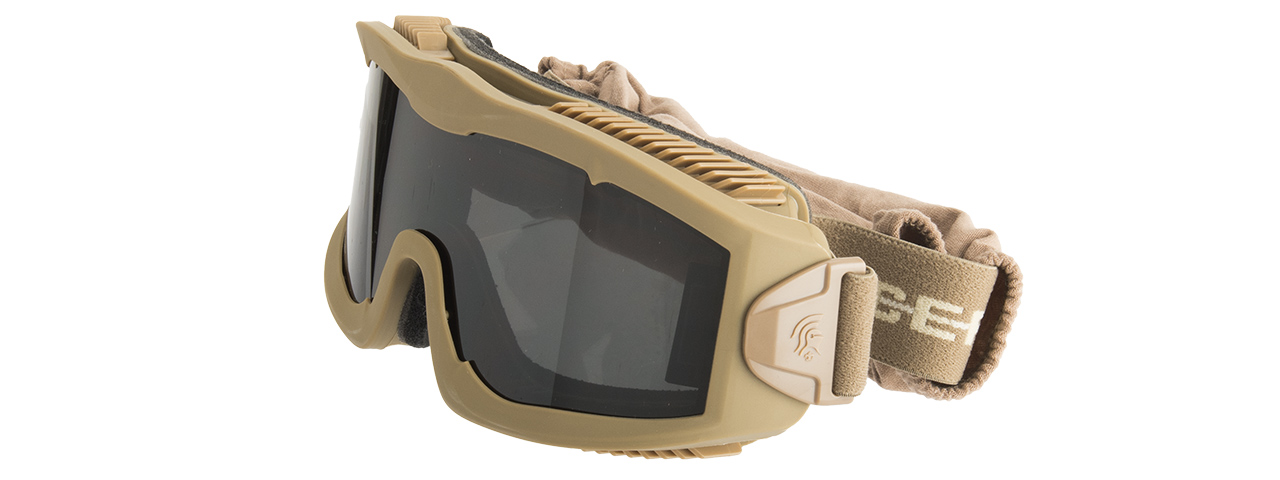 LANCER TACTICAL AERO PROTECTIVE TAN AIRSOFT GOGGLES (SMOKE/YELLOW/CLEAR LENS)