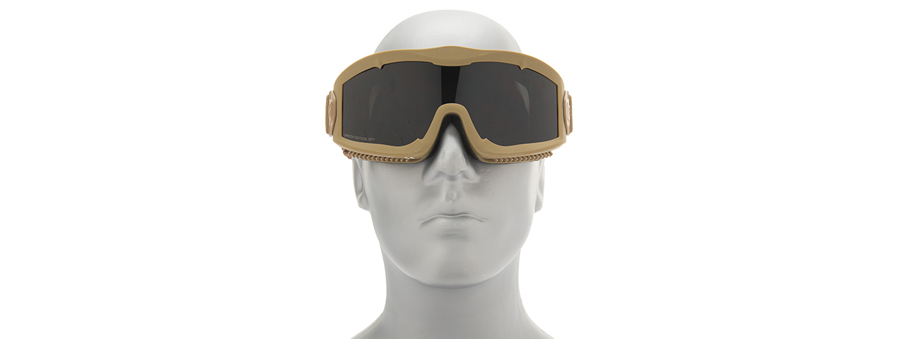 LANCER TACTICAL AERO PROTECTIVE TAN AIRSOFT GOGGLES (SMOKE/YELLOW/CLEAR LENS)