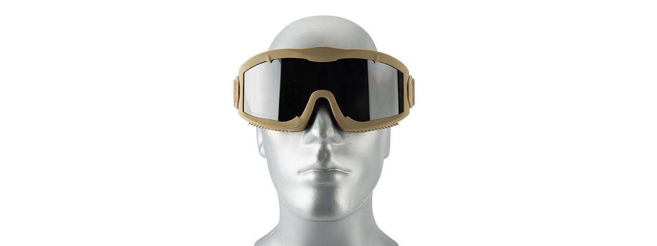 LANCER TACTICAL AERO PROTECTIVE TAN AIRSOFT GOGGLES (SMOKE/YELLOW/CLEAR LENS)