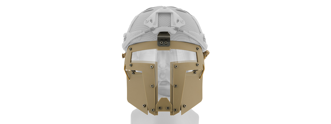 T-shaped Windowed Attachment Face Mask For Bump Helmets (TAN) - Click Image to Close