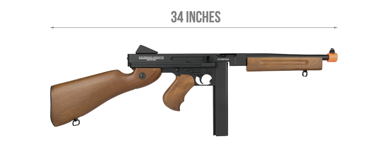 CYBERGUN FULL METAL GEARBOX THOMPSON M1A1 AIRSOFT AEG RIFLE (FAUX WOOD) - Click Image to Close