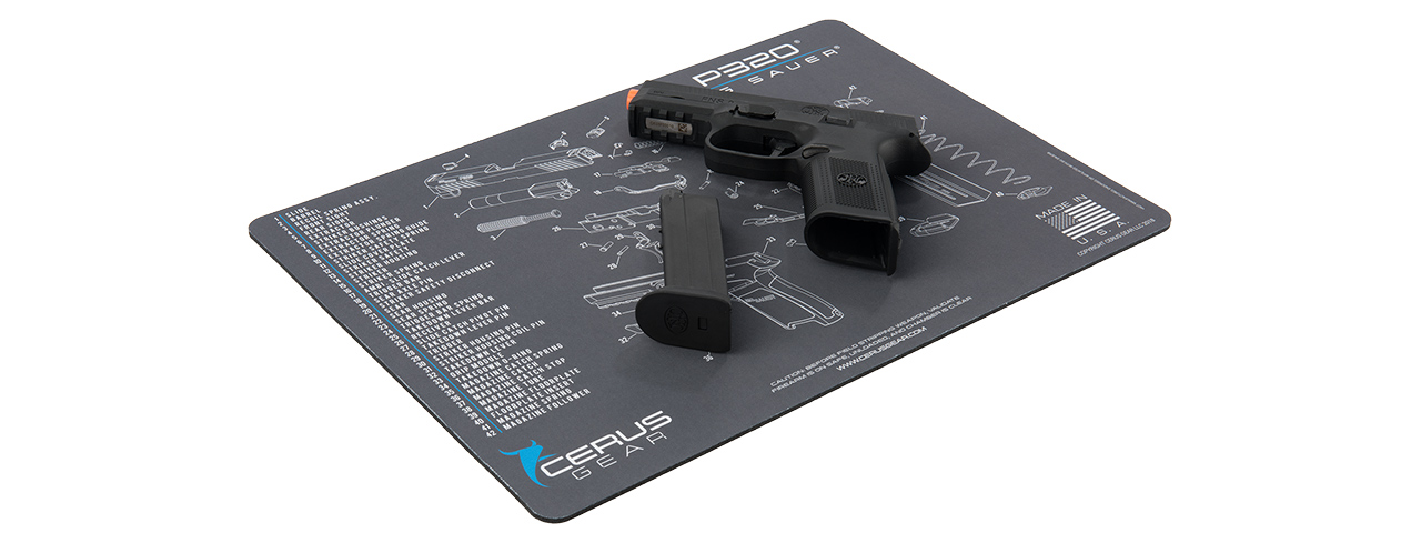 CERUS GEAR SCHEMATICS FOR SIG SAUER P320 PROMAT PISTOL MAT (GRAY)