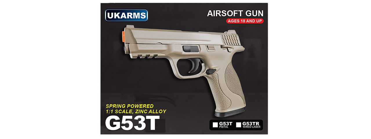 UK ARMS G53T 1:1 Replica Airsoft Spring Pistol (TAN)
