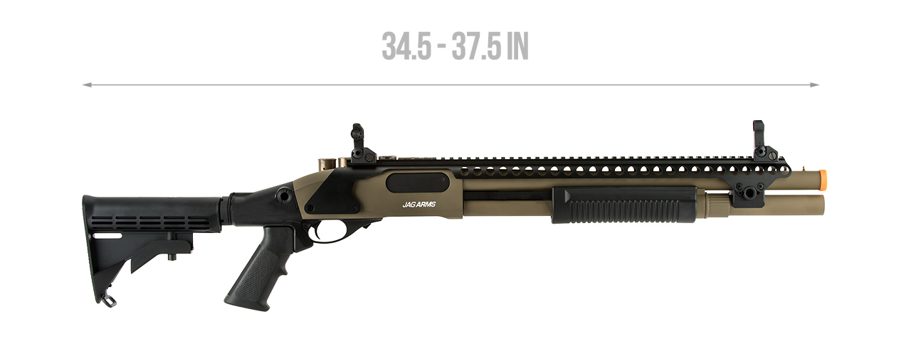 JAG ARMS SCATTERGUN SP AIRSOFT GAS SHOTGUN - EXTENDED TUBE (TAN) - Click Image to Close