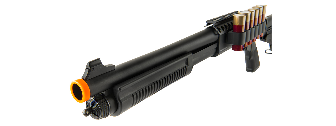 JAG ARMS SCATTERGUN TSS AIRSOFT GAS SHOTGUN W/ SIDE SADDLE (BLACK) - Click Image to Close