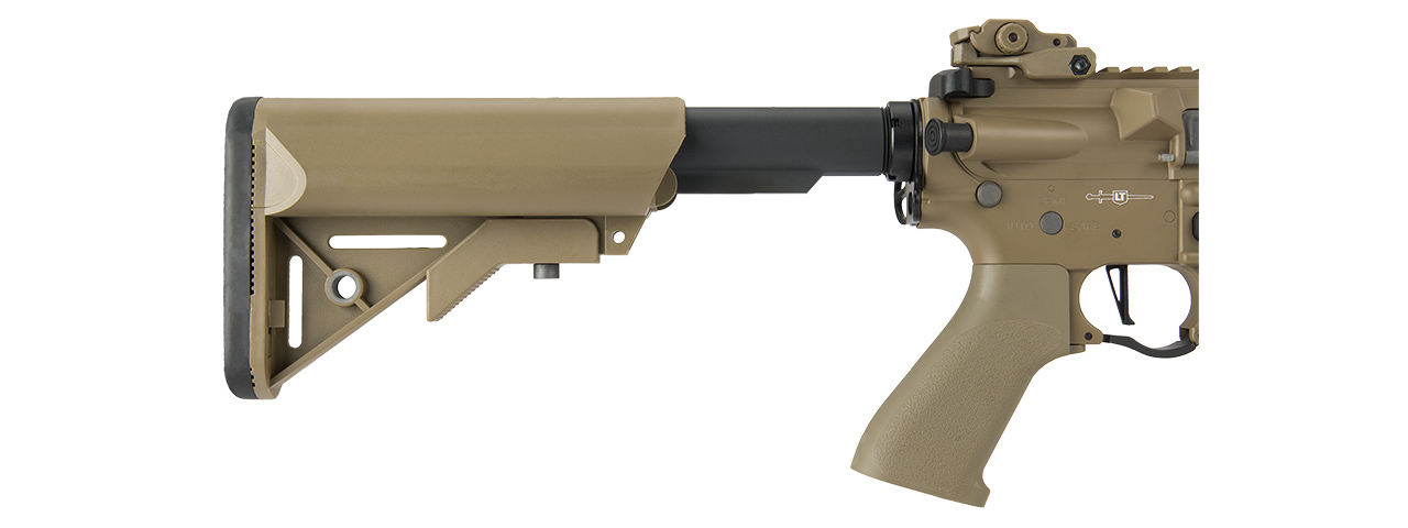 Lancer Tactical Low FPS Proline Gen 2 10" M4 Carbine Airsoft AEG Rifle with Mock Suppressor (Color: Tan) - Click Image to Close