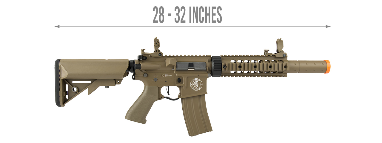 Lancer Tactical Low FPS Proline Gen 2 7" M4 Carbine Airsoft AEG Rifle with Mock Suppressor (Color: Tan) - Click Image to Close
